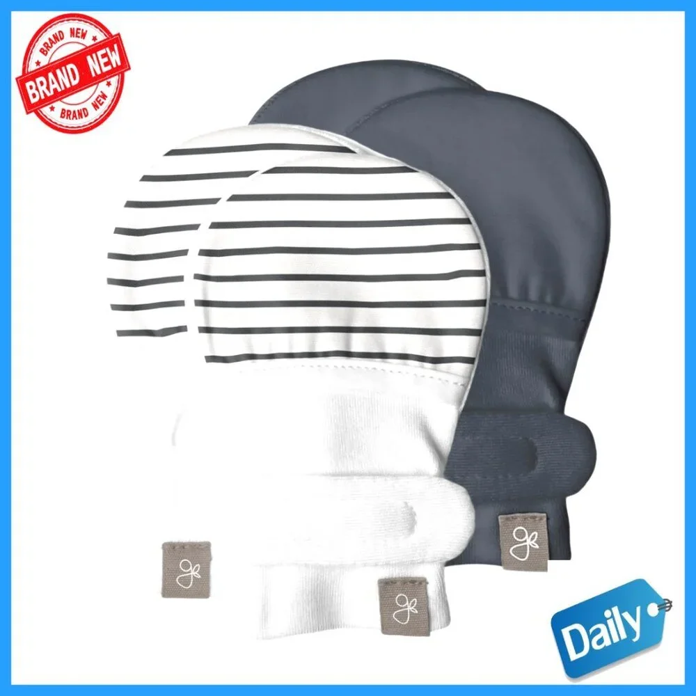 Organic Baby Mittens Stay-On Adjustable Velcro Closure Preemie to 6M